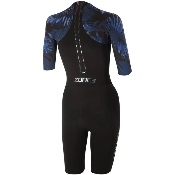 2025 Zone3 Tropical Palm Til Kvinder Back Zip Shorty Swimskin Ss21wwtc101 - Sort/blå
